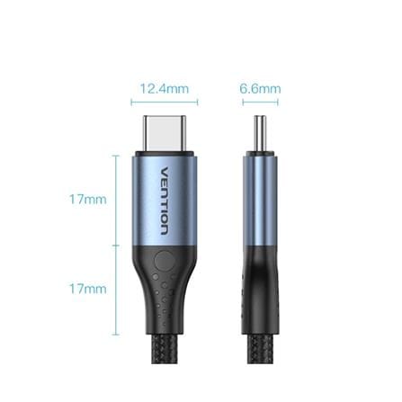 VENTION COTTON BRAIDED USB4.0 TYPE-C TO C 5A CABLE 1M GREY ALUMINIUM ALLOY TYPE