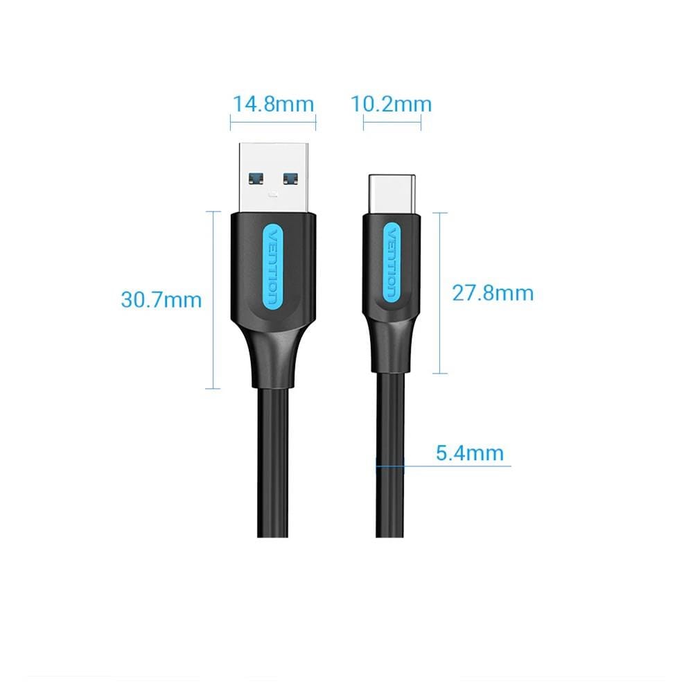 VENTION USB 3.0 TYPE-A TO TYPE-C CABLE 1.5M BLACK PVC TYPE
