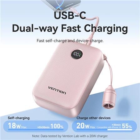 VENTION POWERBANK 10000mAh WITH BUILD-IN USB-C 22.5W BEIGE FKAN0-C-TY