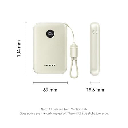 VENTION POWERBANK 10000mAh WITH BUILD-IN USB-C 22.5W BEIGE FKAN0-C-TY
