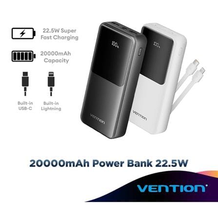 VENTION POWERBANK 20000mAh WITH BUILD-IN LIGHTNING AND TYPE C WHITE FHPW0-TY