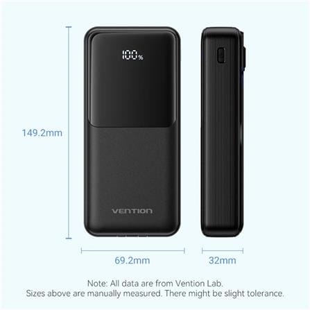VENTION POWERBANK 20000mAh WITH BUILD-IN LIGHTNING AND TYPE C BLACK FHPB0-TY