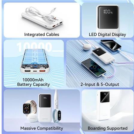 VENTION POWERBANK 10000mAh WITH BUILD-IN LIGHTNING AND TYPE C WHITE FHOW0-TY