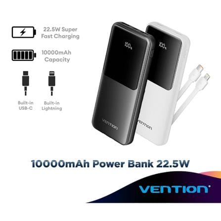 VENTION POWERBANK 10000mAh WITH BUILD-IN LIGHTNING AND TYPE C WHITE FHOW0-TY