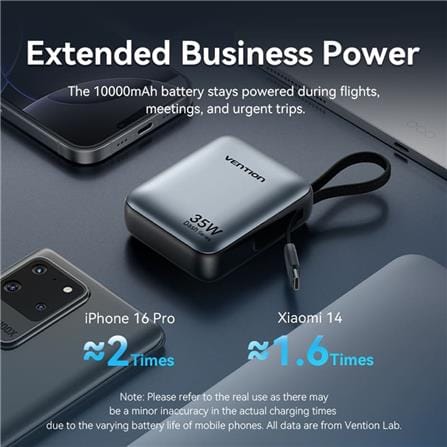 VENTION MINI POWERBANK 10000mAh WITH BUILT-IN USB-C 35W GREY FHEH0-TY