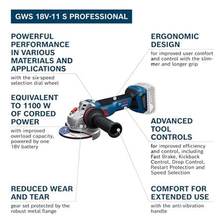BOSCH 4" 18V CORDLESS GRINDER GWS18V-11S (VARIABLE SPEED) [SOLO]