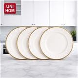 UNIHOM 4PCS 7" DESSERT PLATE WITH GOLD RIM