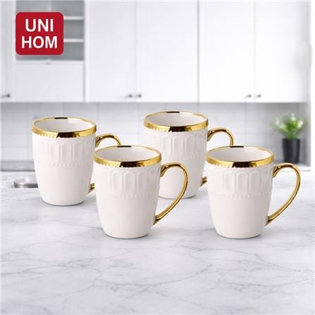 UNIHOM 4PCS 12OZ MUG WITH GOLD RIM