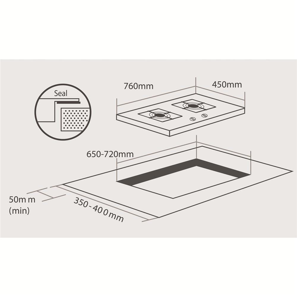ELBA FLEXIBLE BUILT-IN GAS HOB EGH-S8652G(GR) 2BURNER 6.0KW 76CM BLACK
