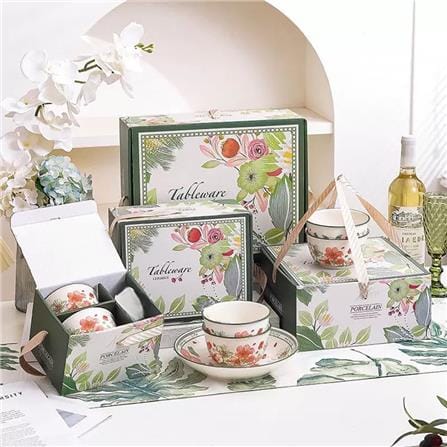 FLORAL CERAMIC 8PC DINNER SET (4 BOWL+ 4 PLATE)