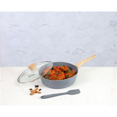 FUKURO ISHI MARBLE DEEP FRY PAN 28CM SET WITH GLASS LID + SILICONE SPATULA