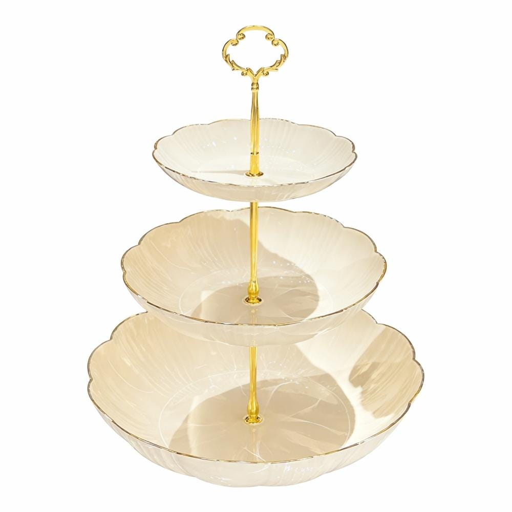COSSY PLUS 3-TIER CAKE TRAY &ndash; GOLD RIM DESIGN