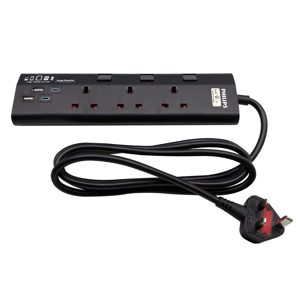 PHILIPS 3G2M 2USB-A 2USB-C TRAILING SOCKET CHP4732BA/68 BLACK