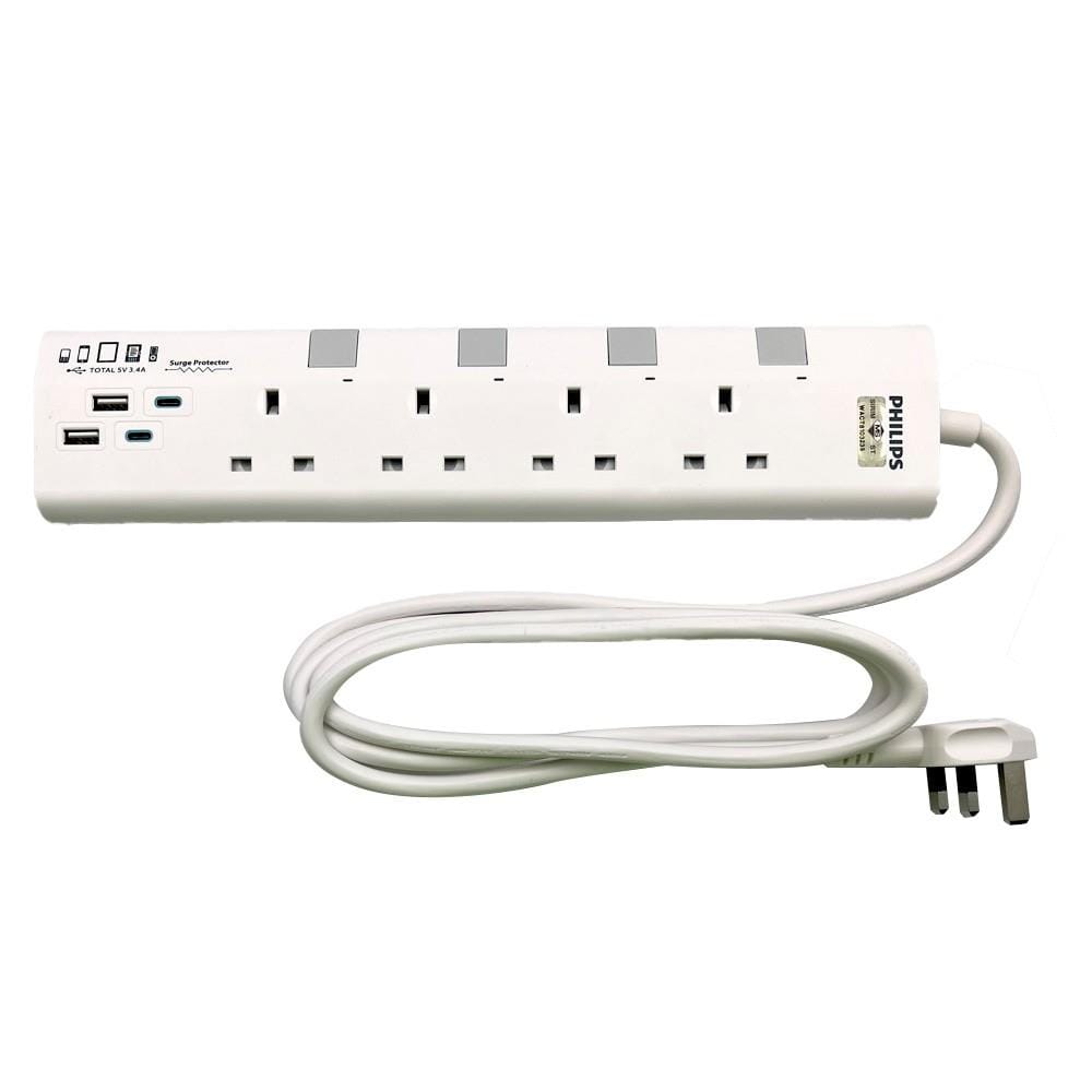 PHILIPS 4G2M 2USB-A 2USB-C TRAILING SOCKET CHP4742WA/68 WHITE