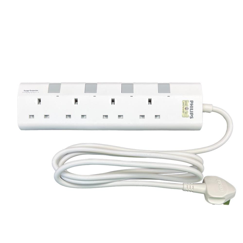 PHILIPS 4G2M TRAILING SOCKET C/W NEON/SURGE CHP3143WA/68 WHITE