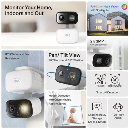 TP-LINK INDOOR/OUTDOOR WIFI HOME SECURITY CAMERA C216 WHITE