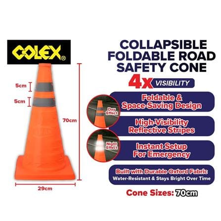 COLEX FOLDABLE SAFETY CONE C/W TAPE 28" (70CM)