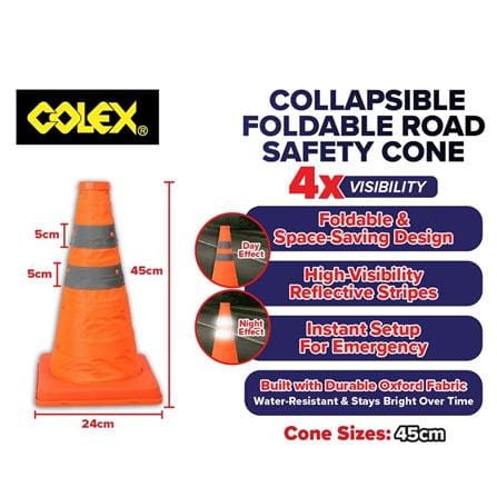 COLEX FOLDABLE SAFETY CONE C/W TAPE 18" (45CM)