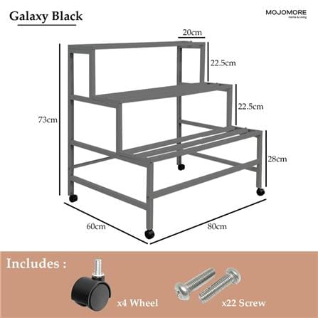 MOJOMORE 3 TIER FLOWER POT RACK WITH WHEEL GALAXY BLACK 80CM