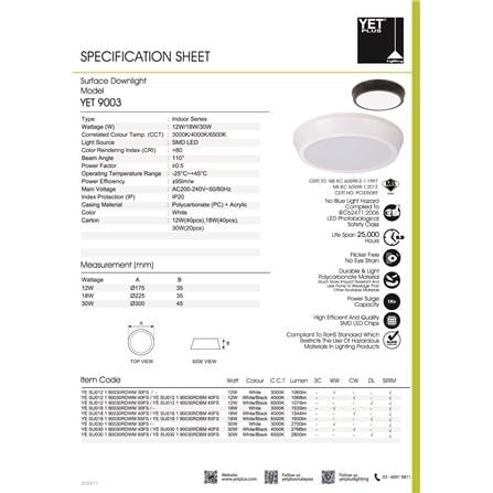 YETPLUS LED SURFACE DOWNLIGHT 9003 12W 4000K BLACK ROUND