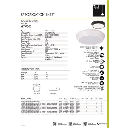 YETPLUS LED SURFACE DOWNLIGHT 9003 30W 3000K WHITE ROUND