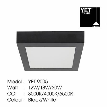 YETPLUS LED SURFACE DOWNLIGHT 9005 18W 6500K BLACK SQUARE