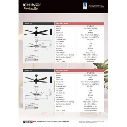 KHIND CEILING FAN CF56DC2R 5BLADES MOCHA 56"