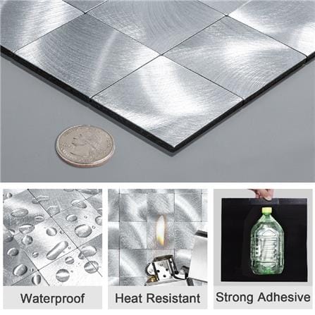 TARA PEEL & STICK ALUMINIUM WALL STICKER 30X30CM SILVER SQ 2S