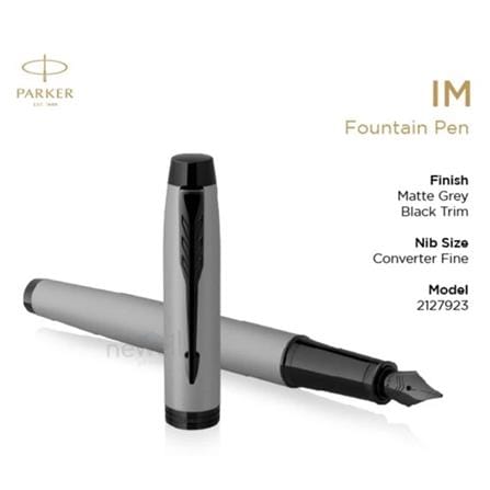 PARKER IM MATTE GREY BLACK TRIM FOUNTAIN PEN FINE+CONVERTER TB