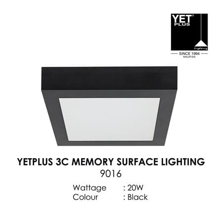 YETPLUS LED SURFACE DOWNLIGHT 9016 20W 3-COLOR BLACK SQUARE