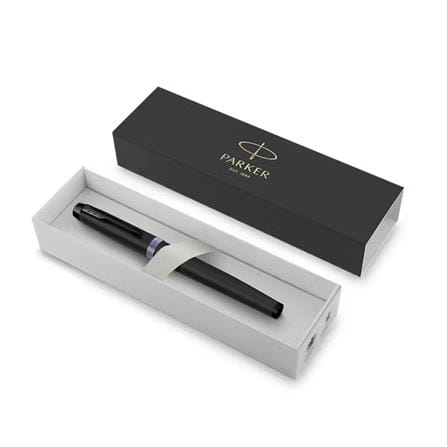 PARKER IM VIBRANT RING AMETHYST PURPLE BLACK TRIM ROLLERBALL PEN MEDIUM BLACK TB