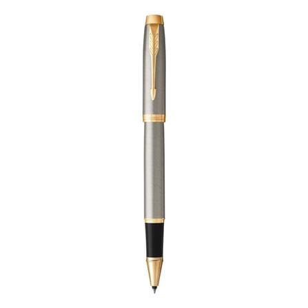 PARKER IM BRUSHED METAL GOLD TRIM ROLLERBALL PEN HD TB