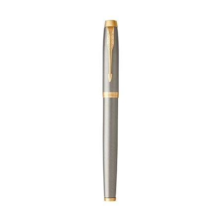 PARKER IM BRUSHED METAL GOLD TRIM ROLLERBALL PEN HD TB