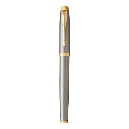 PARKER IM BRUSHED METAL GOLD TRIM FOUNTAIN PEN FINE TB