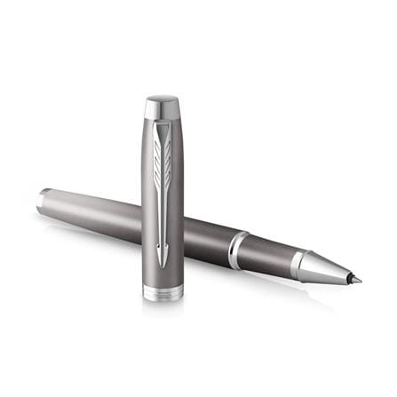 PARKER IM RITUAL GREY CHROME TRIM ROLLERBALL PEN MEDIUM BLACK TB