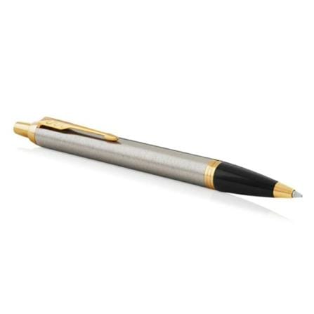 PARKER IM BRUSHED METAL GOLD TRIM BALLPOINT PEN MEDIUM BLACK TB