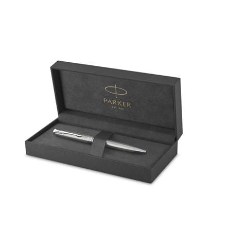 PARKER SONNET STAINLESS STEEL CHROME TRIM BALLPOINT PEN MEDIUM BLACK TB