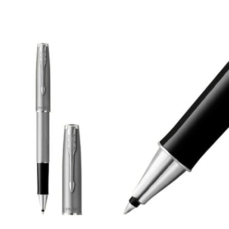 PARKER SONNET STAINLESS STEEL SANDBLASTED CHROME TRIM ROLLERBALL PEN TB