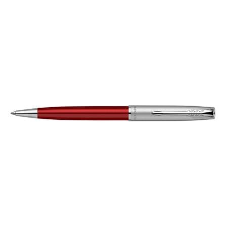 PARKER SONNET RED SANDBLASTED CHROME TRIM BALLPOINT PEN MEDIUM BLACK TB