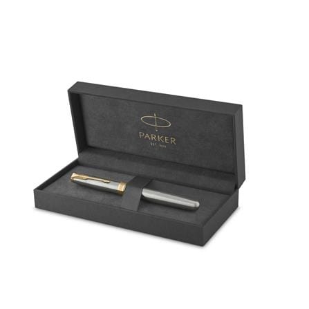 PARKER SONNET STAINLESS STEEL GOLD TRIM ROLLERBALL PEN HD TB