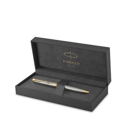 PARKER SONNET STAINLESS STEEL GOLD TRIM BALLPOINT PEN MEDIUM BLACK TB