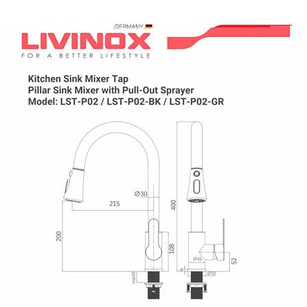 LIVINOX PULL OUT SINK FAUCET LST-P02-BK BLACK
