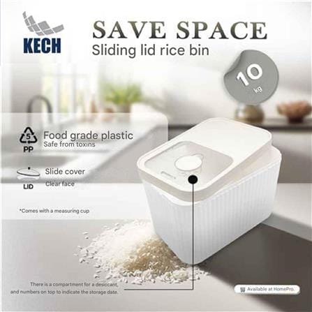 RICE BIN PLASTIC 10KG SAVE SPACE KECH WHITE