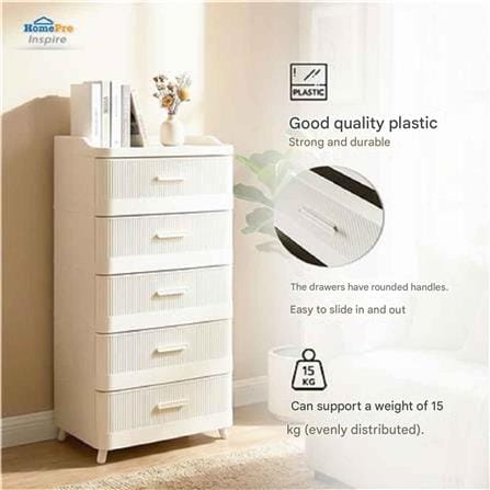 5TIER DRAWER LANA 51.5X41.5X105.3CM WHITE STACKO
