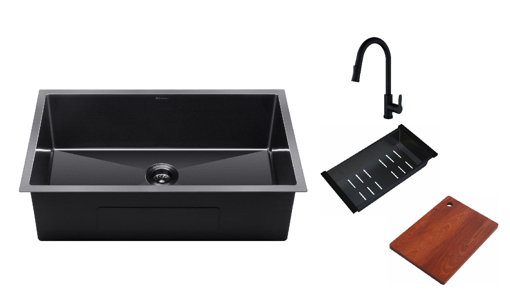 SORENTO BUILT-IN HONEYCOMB KITCHEN SINK SRTKS8047-BL 80CM 1BOWL BLACK STAINLESS STEEL WITH PULL OUT TAP SRTKT71SS-BL