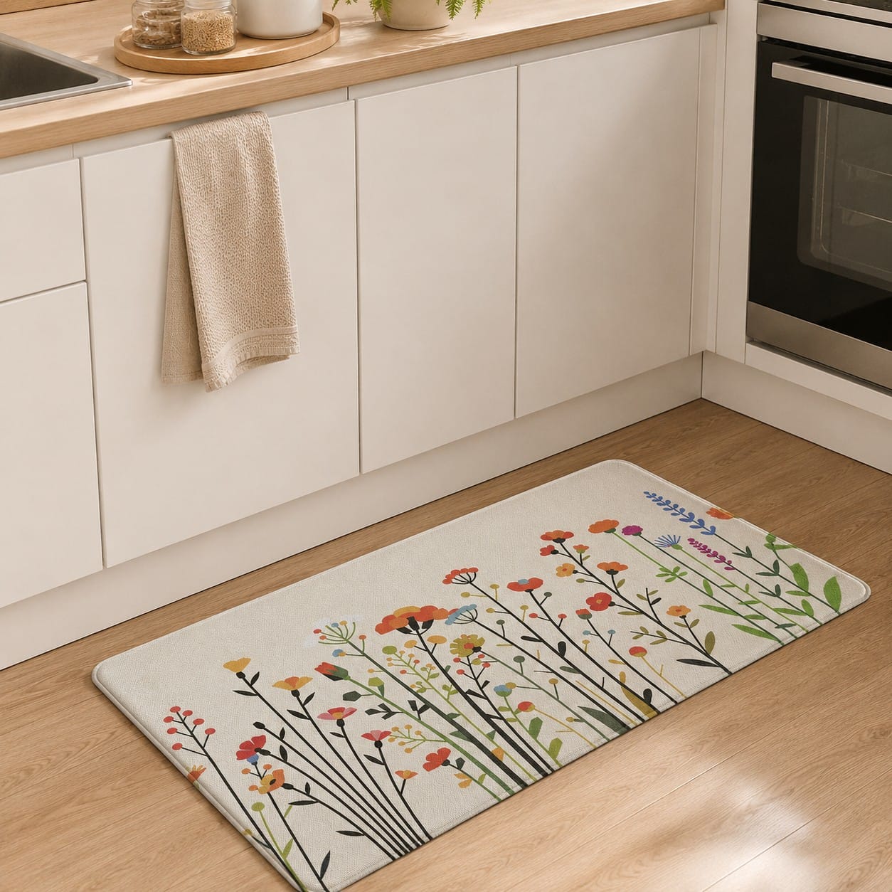 HOME LIVING STYLE KITCHEN MAT AUDREY FLORAL 44X70CM BEIGE