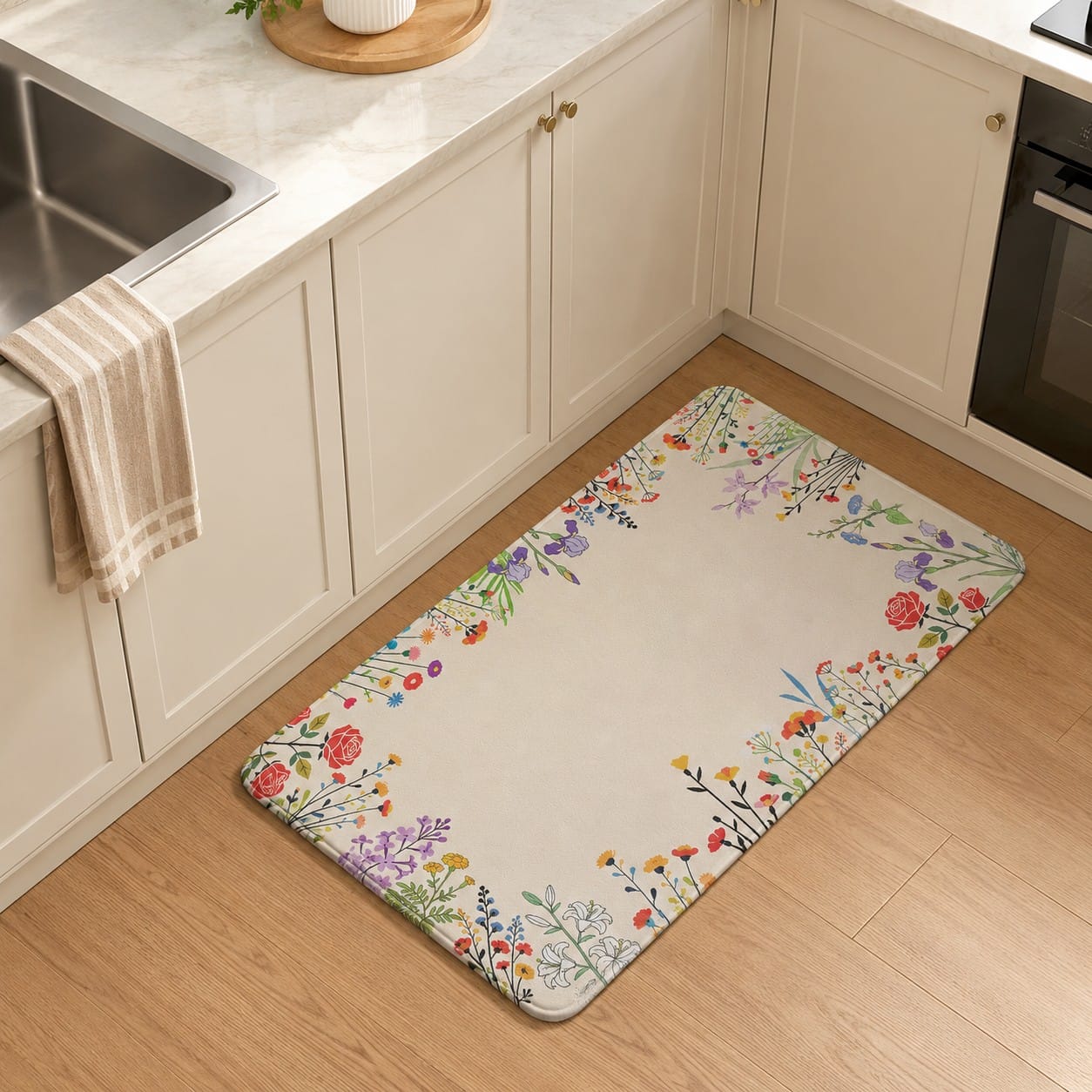 HOME LIVING STYLE KITCHEN MAT AUDREY FLORAL 44X70CM CREAM