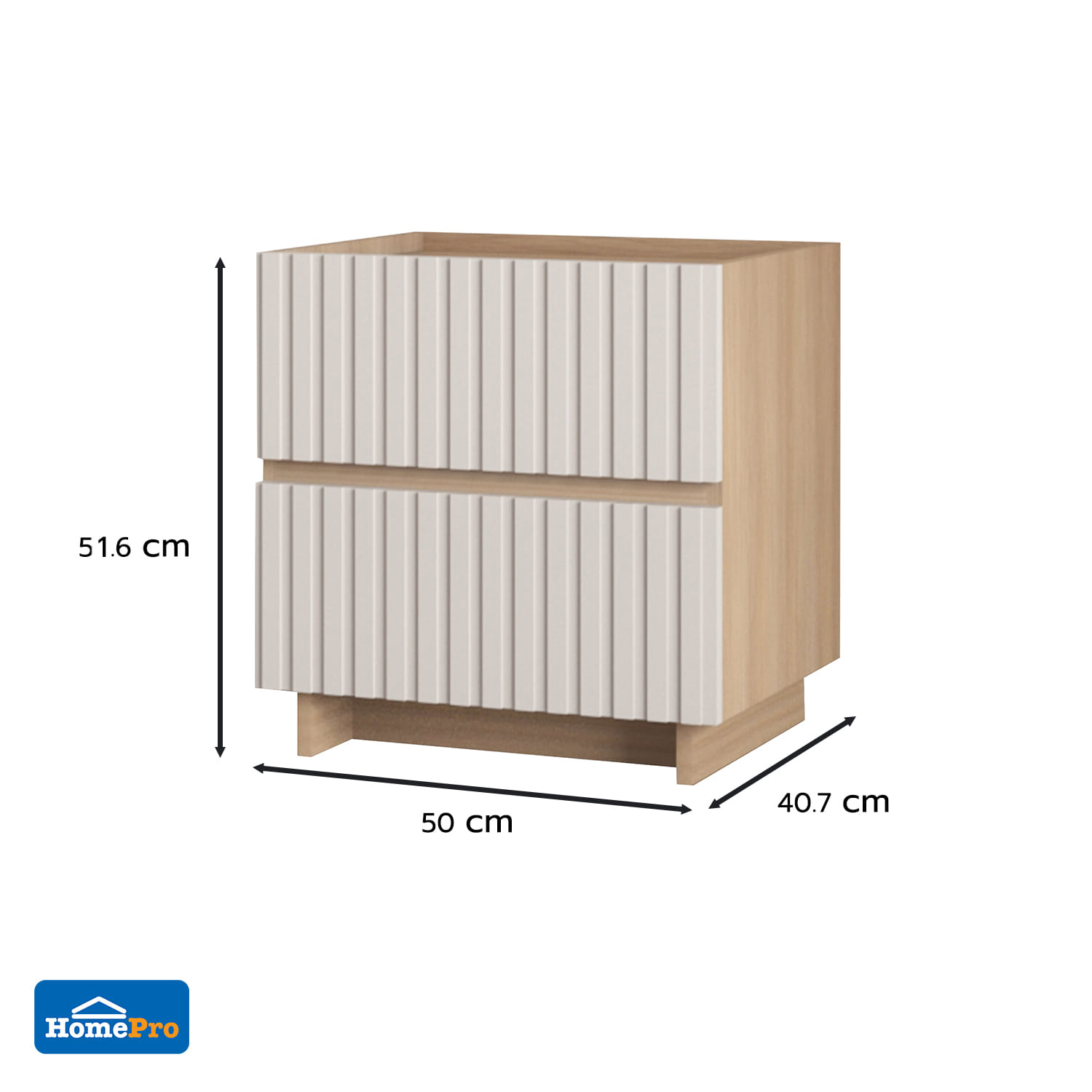NIGHTSTAND FURDINI RIPPLE 50CM GREY OAK/CREAM