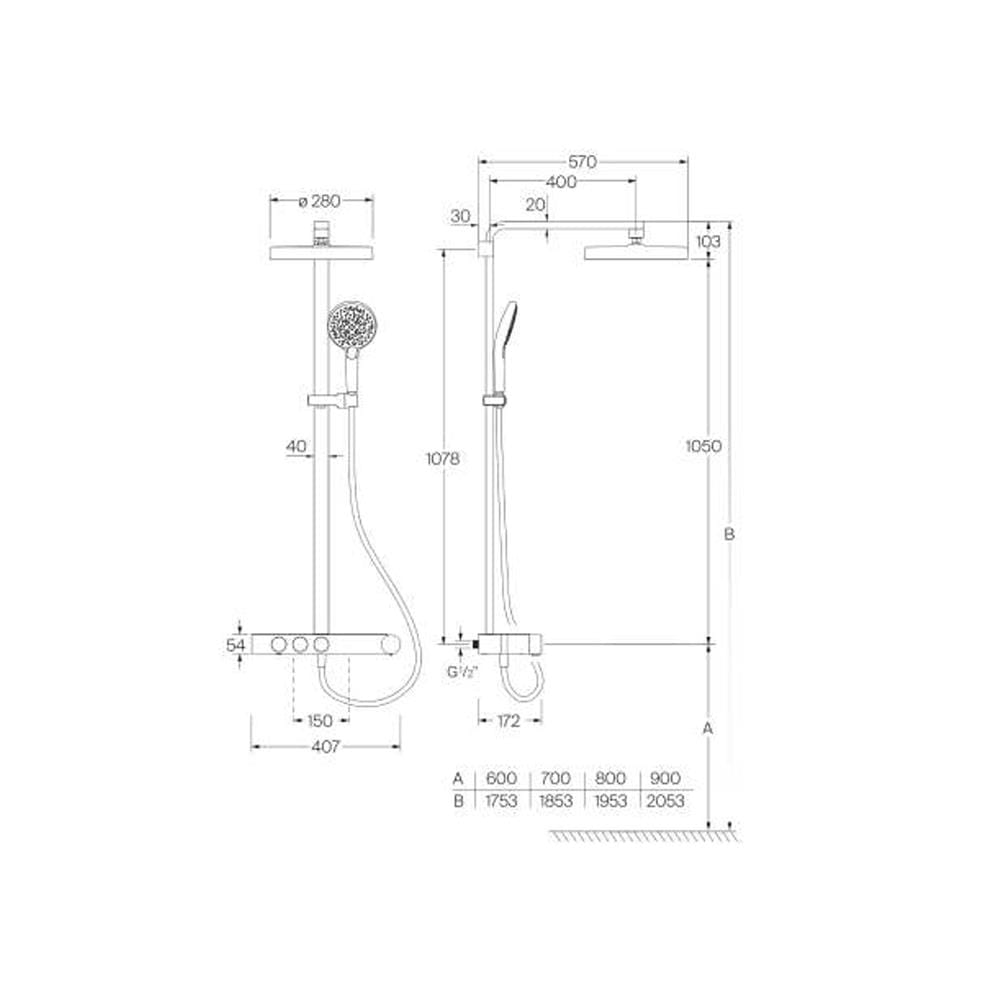 ROCA PIANO-N RAIN SHOWER A5A9C10C0N WITH SHELF ROUND 3-WAY