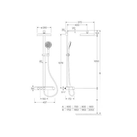 ROCA PIANO-N RAIN SHOWER A5A9C10C0N WITH SHELF ROUND 3-WAY